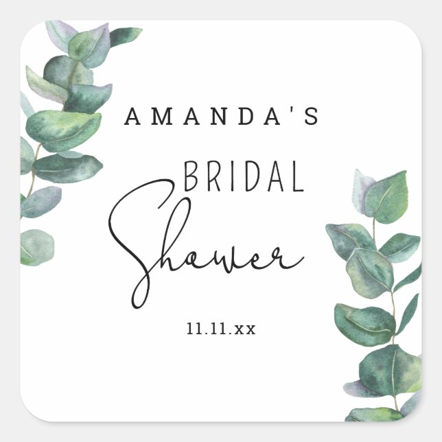 Eucalyptus - bridal shower  square sticker (Front)