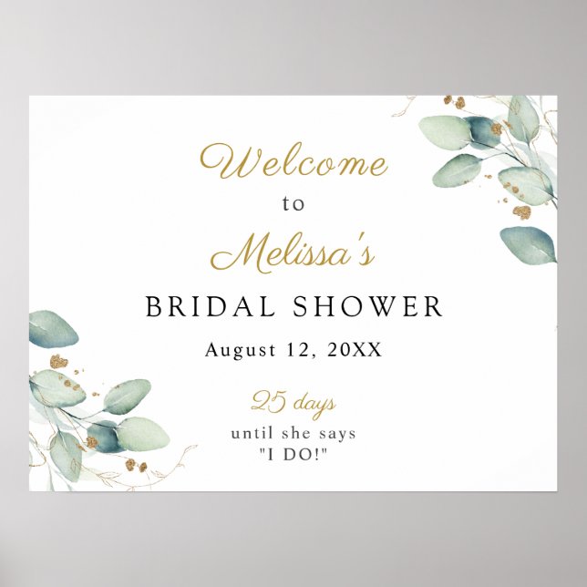 Eucalyptus Bridal Shower Welcome Sign (Front)