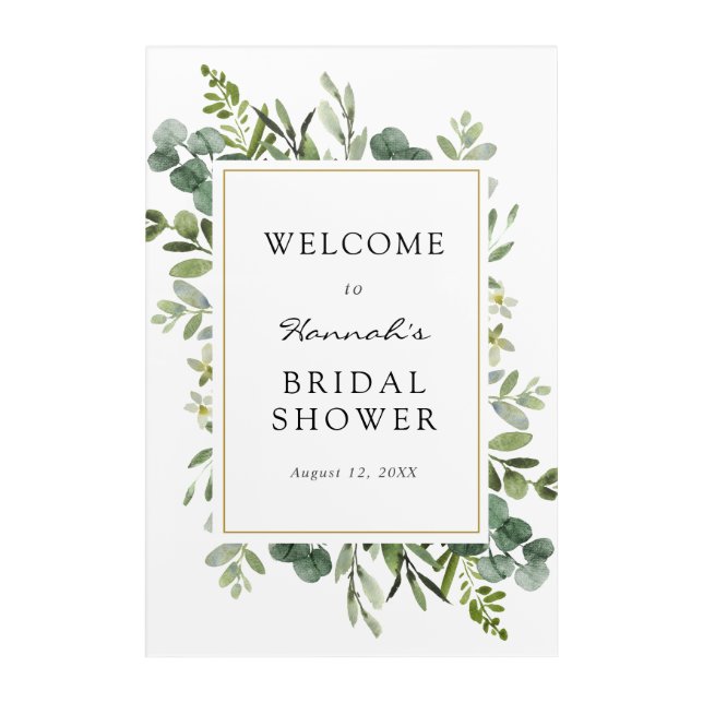 Eucalyptus Bridal Shower Welcome Sign Acrylic Print (Front)