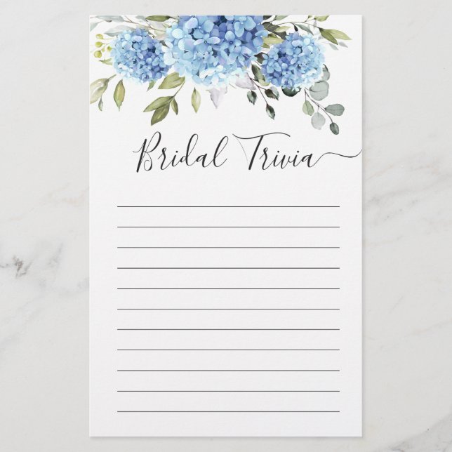 Eucalyptus 'Bridal Trivia' Bridal Shower Game (Front)