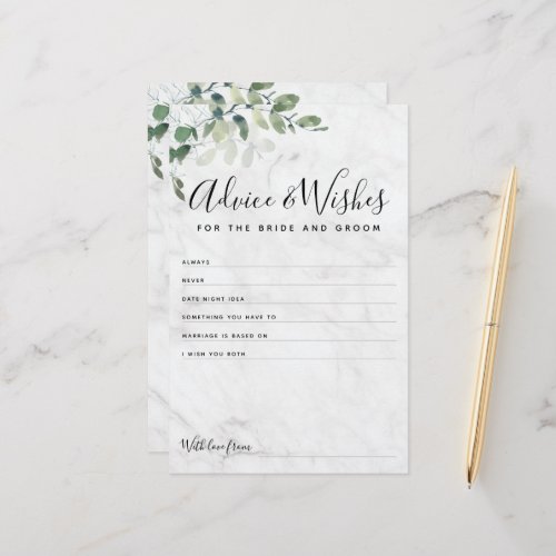 Eucalyptus Bride and Groom Advice Wishes Card