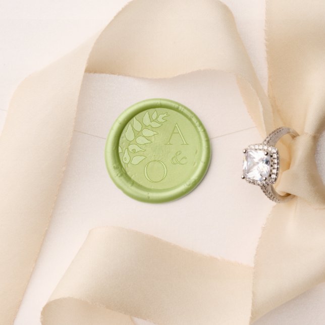 Eucalyptus Bride and Groom Monogram Wax Seal Stamp (Insitu (Wedding))