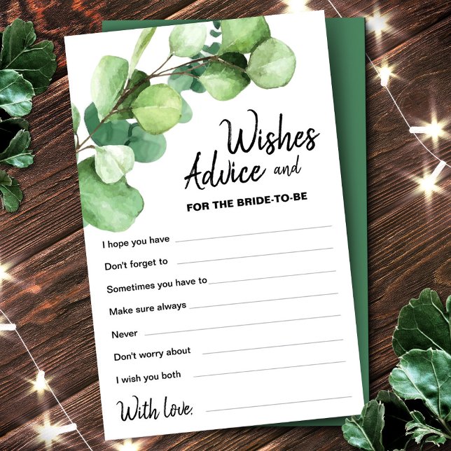 Eucalyptus Bride To Be Wishes & Advice Card (Eucalyptus Bride To Be Wishes & Advice Card, Advice For The Bride)