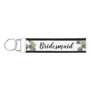 Eucalyptus Bridesmaid Name Calligraphy Favor Wrist Keychain