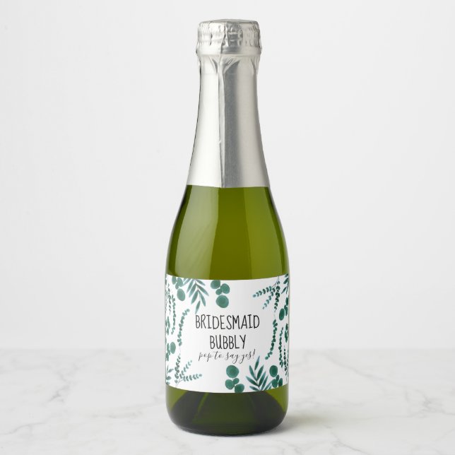 Eucalyptus Bridesmaid Proposal Sparkling Wine Labe Label (Front)