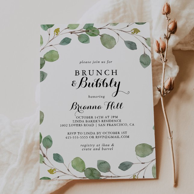 Eucalyptus Brunch and Bubbly Bridal Shower Invitation (Creator Uploaded)