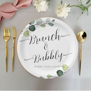 Eucalyptus Brunch and Bubbly Bridal Shower Paper Plates