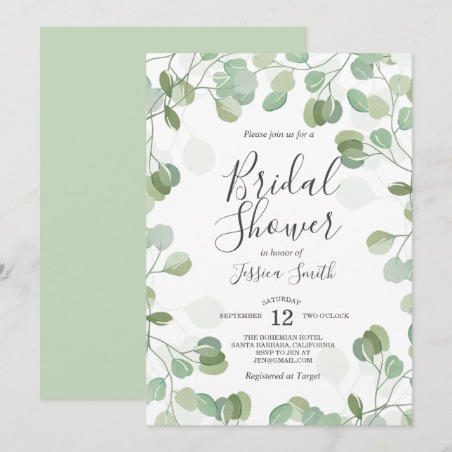 Eucalyptus Brunch Bubbly Bridal Shower invitation (Front/Back)