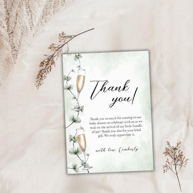 Eucalyptus Brunch Champagne Garden Baby Shower Thank You Card (Eucalyptus Brunch Champagne Garden Baby Shower Thank You Card)