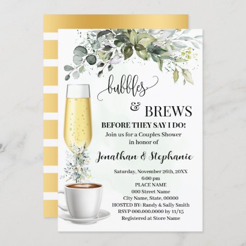 Eucalyptus Bubbles and Brews Coffee Shower Invitation
