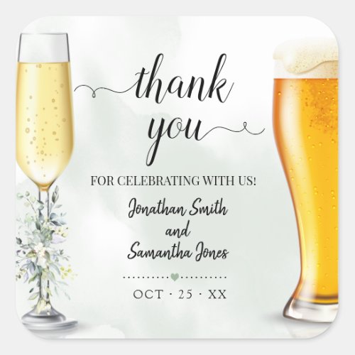 Eucalyptus bubbles and brews Thank you wedding Square Sticker