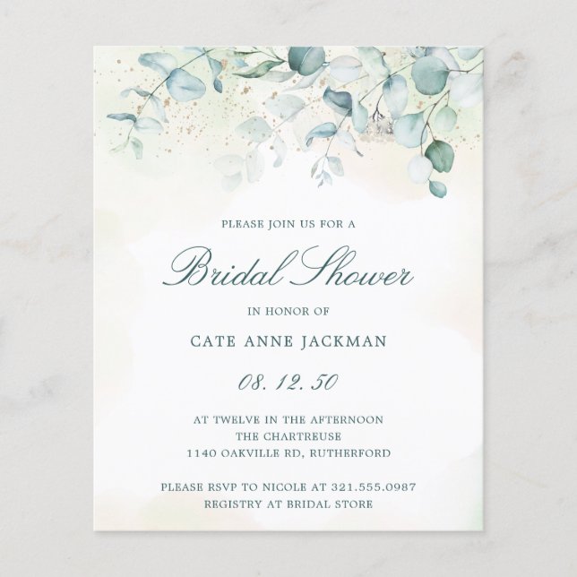 Eucalyptus Budget Bridal Shower Invitation (Front)
