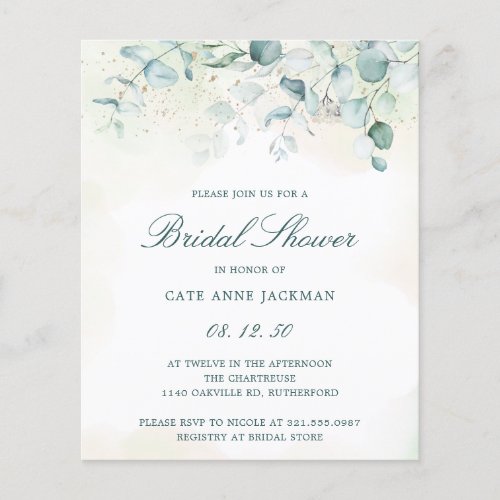 Eucalyptus Budget Bridal Shower Invitation Flyer