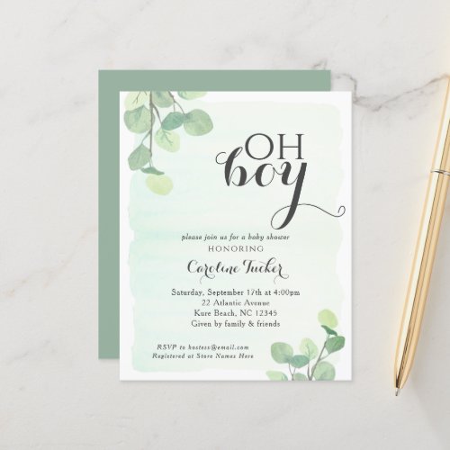 Eucalyptus Budget OH BOY Shower Invitation