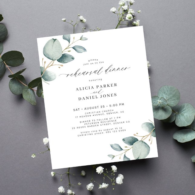 Eucalyptus budget rehearsal dinner invitation (Creator Uploaded)
