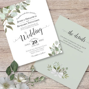 Eucalyptus BUDGET Wedding Invitation with Details