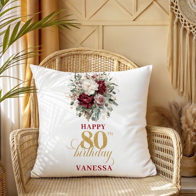 Eucalyptus Burgundy Blush 80th Birthday Pillow (Eucalyptus Burgundy Blush 80th Birthday Pillow)