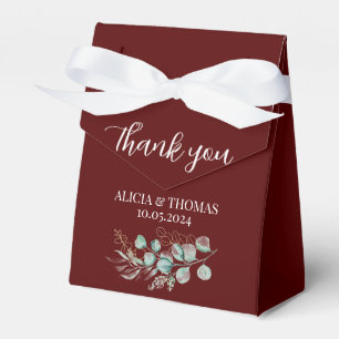 Eucalyptus Burgundy Botanical Initials Wedding Favor Boxes