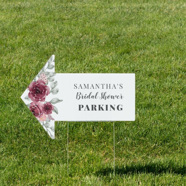 Eucalyptus Burgundy Bridal Shower Car Parking Sign (Insitu)