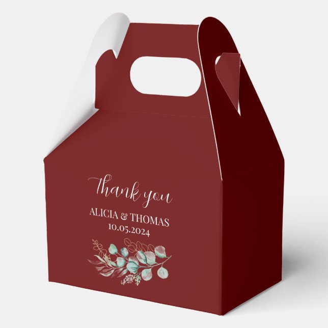 Eucalyptus Burgundy Green Botanical Wedding  Favor Boxes (Front)