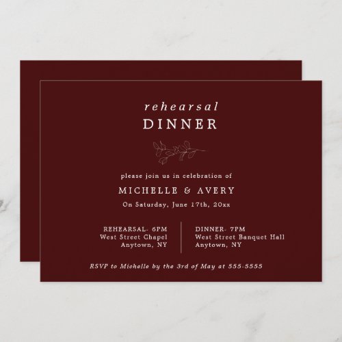 Eucalyptus Burgundy Rehearsal Dinner Invitation