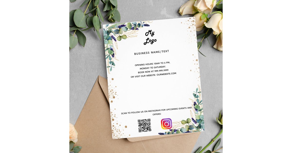 Eucalyptus business logo qr code instagram text flyer | Zazzle
