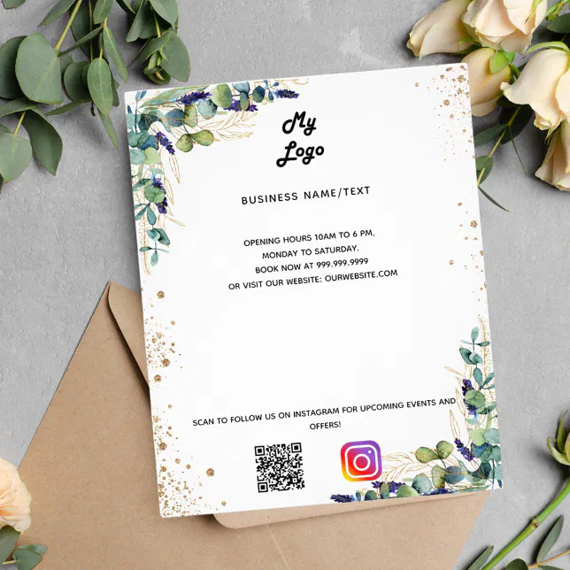 Eucalyptus business logo qr code instagram text flyer | Zazzle