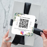 Eucalyptus business name qr code instagram square sticker<br><div class="desc">White background,  decorated with eucalyptus greenery and golden foliage.  Personalize and add your business name,  your own qr code to your Instagram account and a text.  With the text: Follow us!</div>