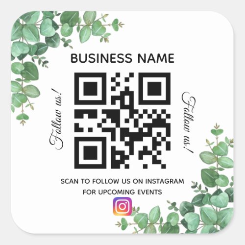 Eucalyptus business name qr code instagram square sticker