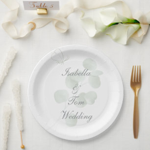 Eucalyptus & Butterfly Botanical Wedding Party Paper Plates