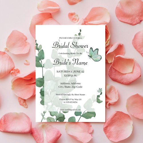 Eucalyptus Butterfly Bridal Shower Invitation