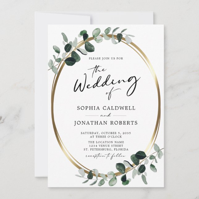 Eucalyptus Calligraphy All in One QR Code Wedding Invitation (Front)