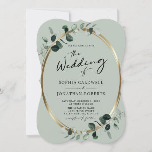 Eucalyptus Calligraphy All in One Sage Wedding Inv Invitation