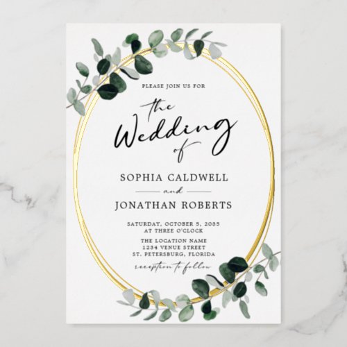 Eucalyptus Calligraphy All in One Wedding Gold Foil Invitation