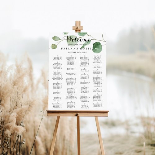 Eucalyptus Calligraphy Alphabetical Seating Chart