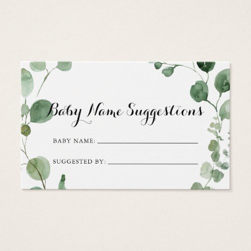 Eucalyptus Calligraphy Baby Name Suggestions Card