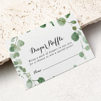 Eucalyptus Calligraphy Diaper Raffle Ticket Enclosure Card