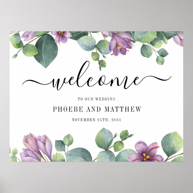 Eucalyptus Calligraphy Floral Welcome Wedding Sign (Front)