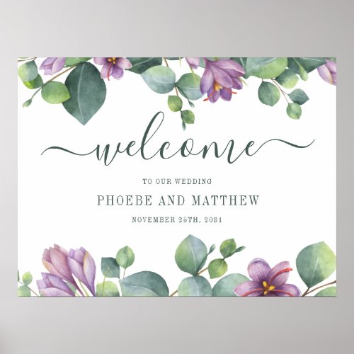 Eucalyptus Calligraphy Floral Welcome Wedding Sign