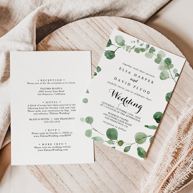 Eucalyptus Calligraphy Front & Back Wedding  Invitation (Creator Uploaded)