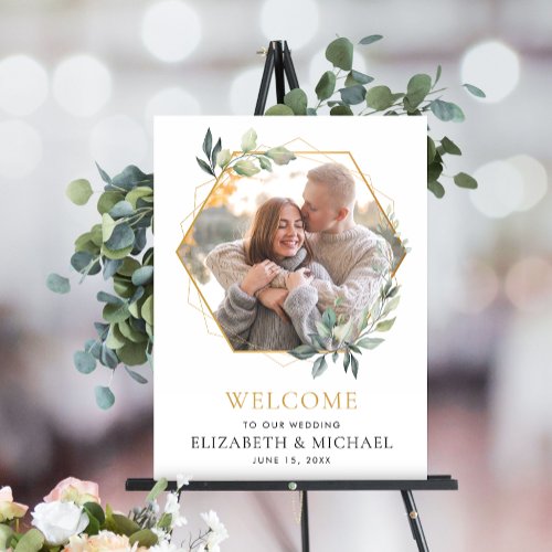 Eucalyptus Calligraphy Gold Photo Wedding Welcome Foam Board