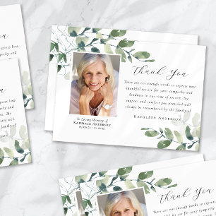 Eucalyptus Calligraphy Photo Funeral Memorial Thank You Card