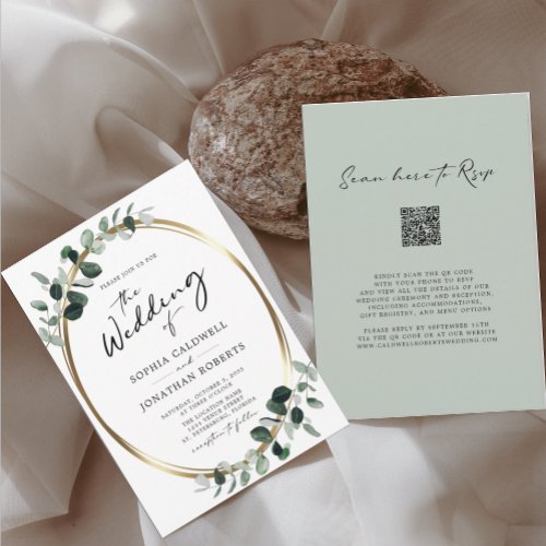 Eucalyptus Calligraphy QR Code RSVP Wedding Invitation