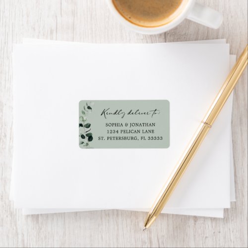 Eucalyptus Calligraphy Sage Wedding RSVP Mailing Label