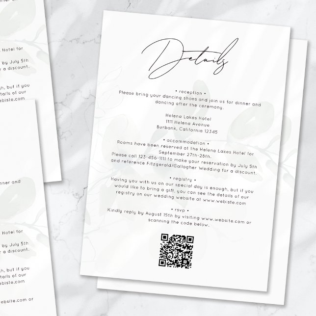 Eucalyptus Calligraphy Script QR Code Wedding Enclosure Card (Creator Uploaded)
