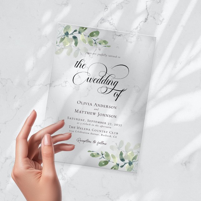 Eucalyptus Calligraphy Script Wedding Acrylic Invitations (Creator Uploaded)