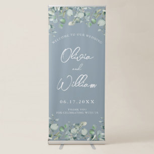 Eucalyptus Calligraphy Script Wedding Welcome Retractable Banner