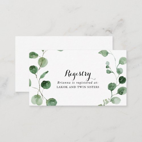 Eucalyptus Calligraphy Wedding Gift Registry  Enclosure Card