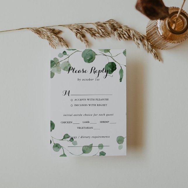 Eucalyptus Calligraphy Wedding Menu Choice RSVP (Creator Uploaded)