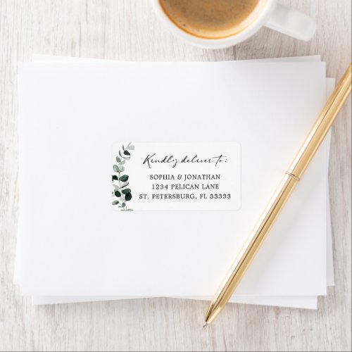 Eucalyptus Calligraphy Wedding RSVP White Mailing Label